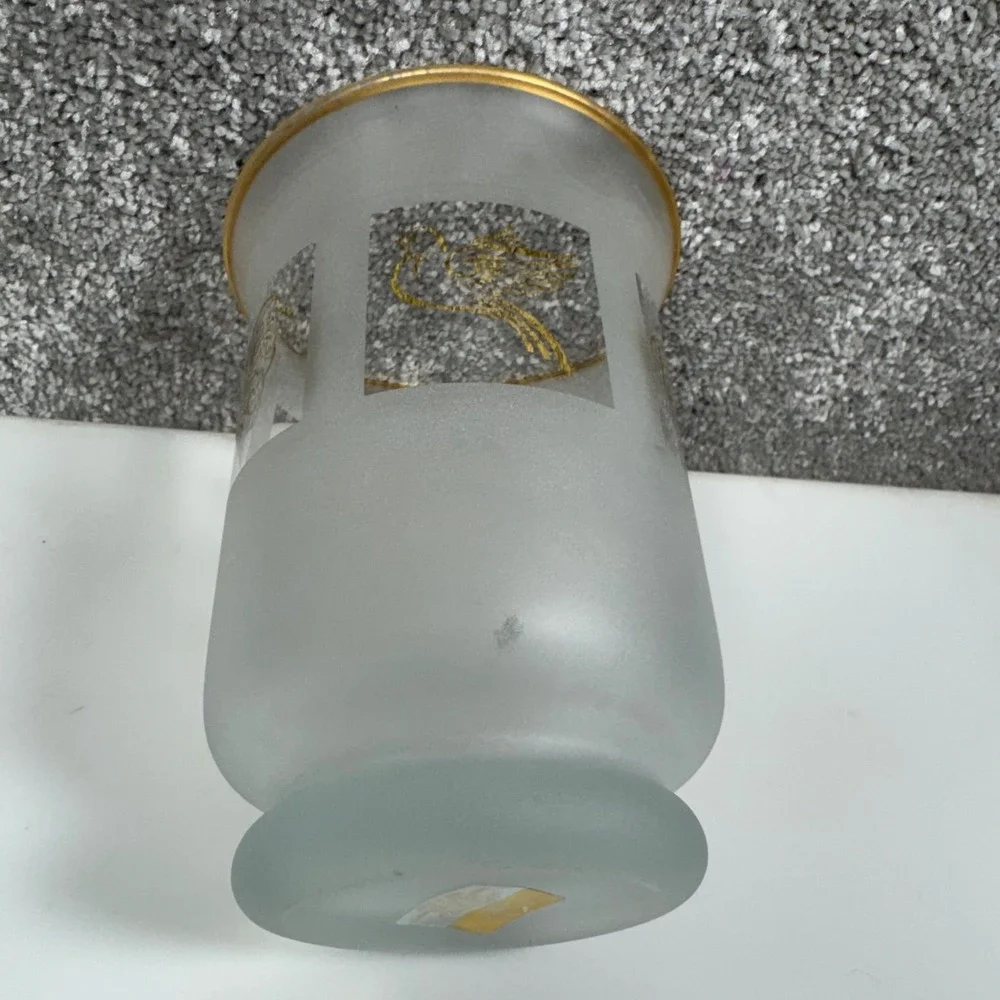 Lenox Frosted Glass Candle Holder Gold Club Handpainted‎ 24K Gold Doves Italy 6